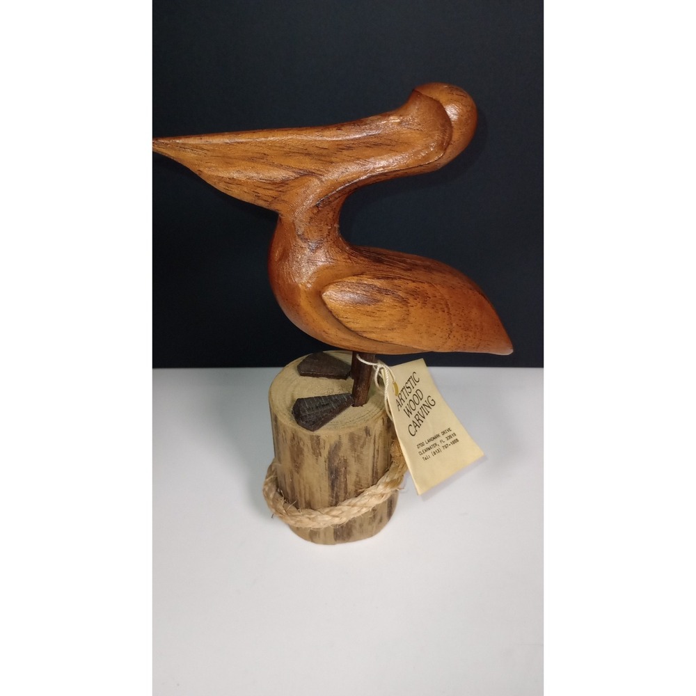 Artistic Wood Carving Made USA Pelican Coastal Sea Ocean Bird Tropical  Island